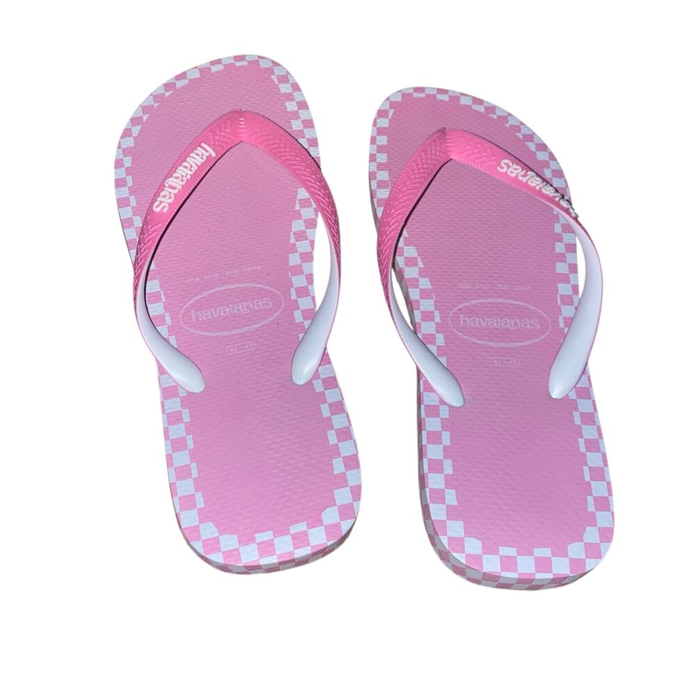 NWOT Women's Havaianas Top Checkmate Pink and White Flip Flops Sz 41/42 (11/12)